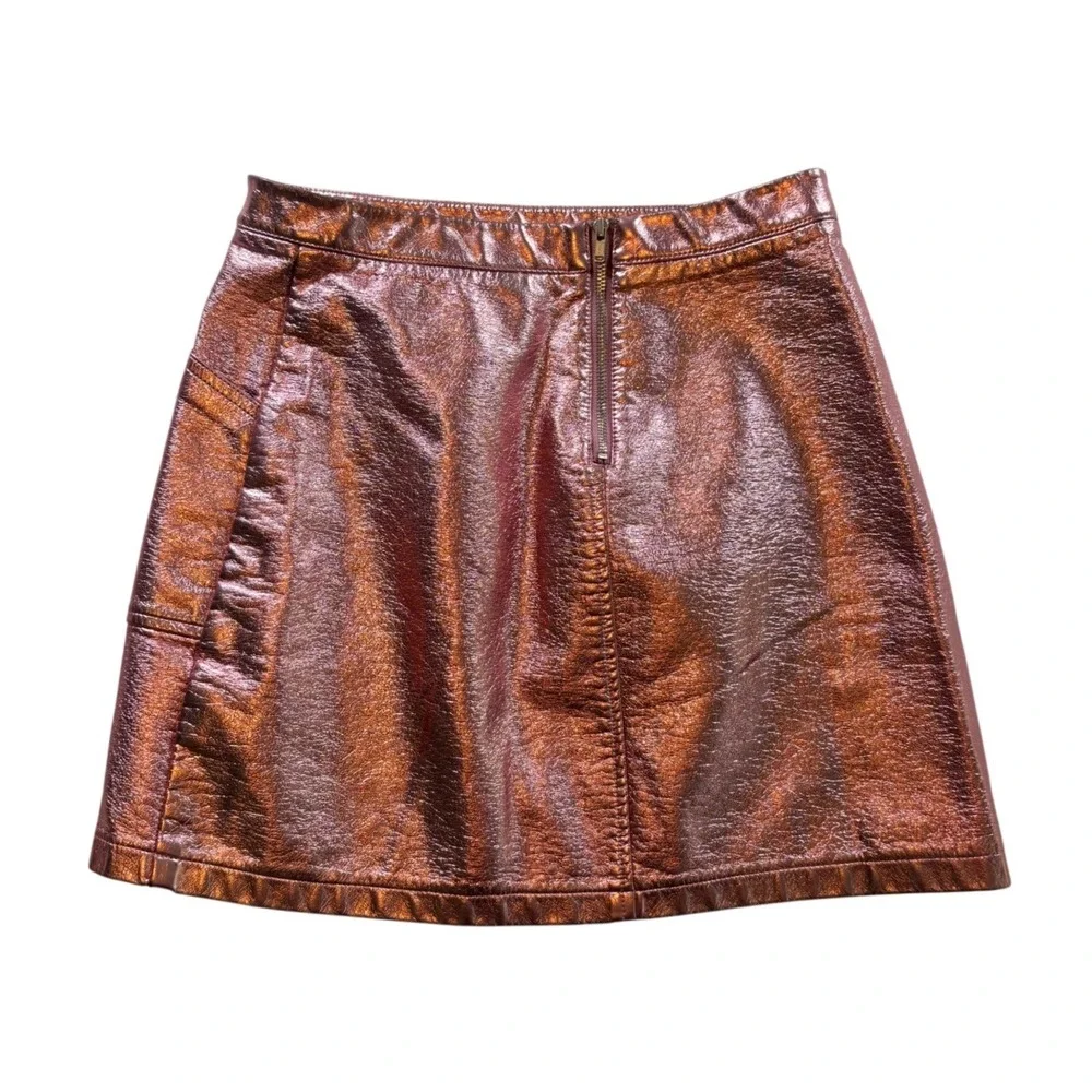 Art Class Metallic Mini Skirt Girls Large 10/12 Rose Gold Faux Leather A-Line